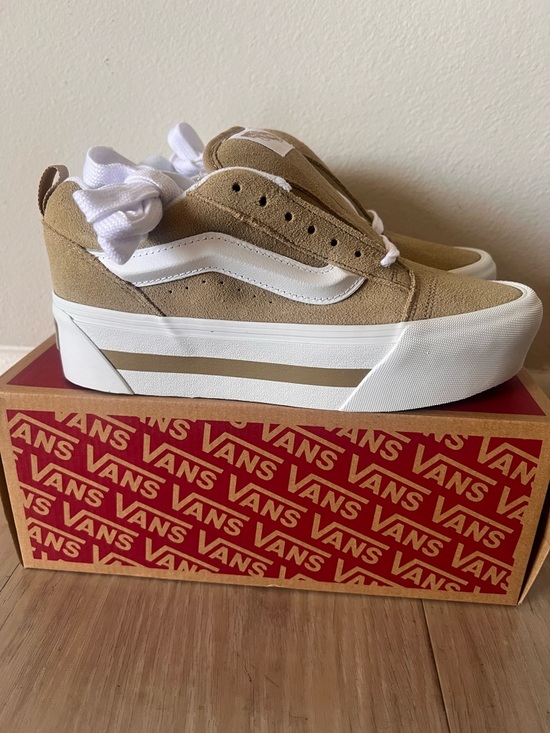 Vans Shoes - Vans Women’s Tan Suede Platform Old Skool Sneakers with White Stripe